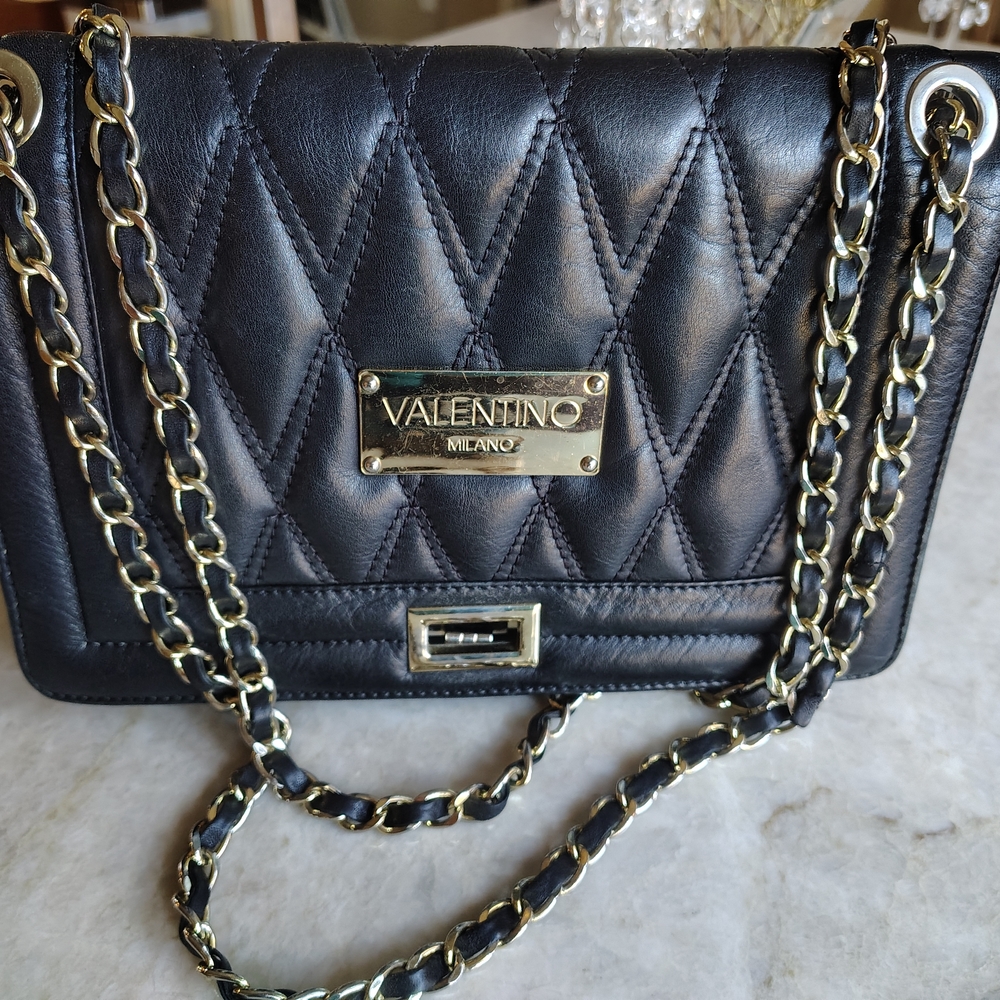 Valentino By Mario Valentino Black Quilted Chain Shoulder Bag